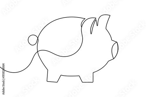 Minimalist piggy bank one line art continuous stroke vector illustration on white background