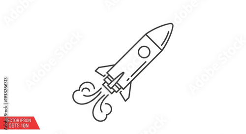 Simple Line Drawing of Rocket Ship.