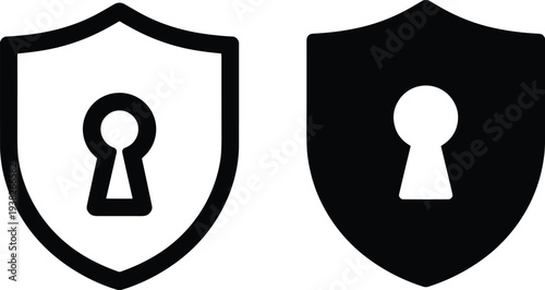 Vector illustration of a glossy black and white security shield icon set featuring gender symbols for men and women restroom signs on web buttons for bathroom information