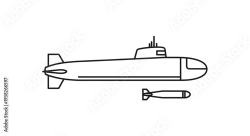 Simple Line Drawing of Submarine.