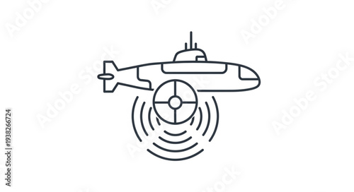 Simple Line Drawing of Submarine.