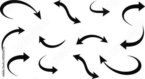 Set of Curved Arrow Icons for Directional Indicators, Navigation, and User Interface Designs
