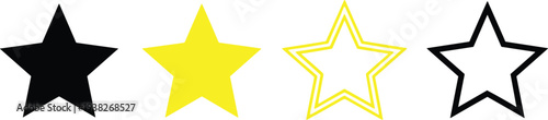 Set of Star Icons Featuring Black, Yellow, and Outline Stars for Rating, Reviews, and Feedback DesignSet 