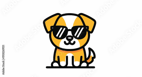 A cartoon dog wearing sunglasses sits calmly on a surface, viewed from the front, in a simple illustration style