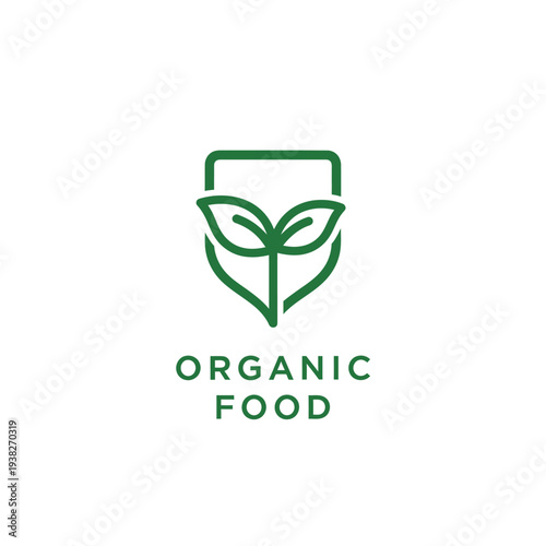 Line art leaves organic food icon design template. natural food label packaging emblem