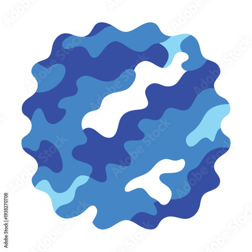 Blue Camouflage Military Pattern Vector Illustration – Army Camo Background Cartoon Clipart Line Art for Printable Design