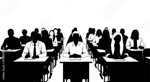 Students Taking Examination in Classroom.