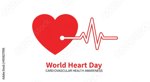 A red heart symbol with a heartbeat line representing World Heart Day for cardiovascular health awareness illustration on white