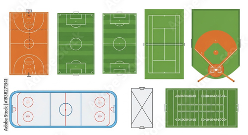 Collection of Various Sports Fields and Courts Top View.