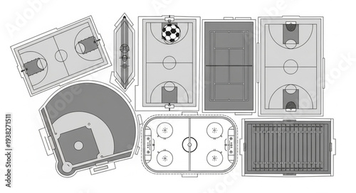 Collection of Sports Fields and Courts Top View.