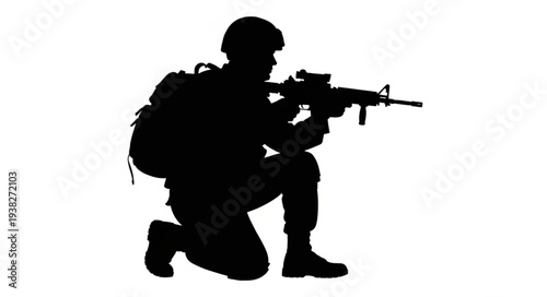 Soldier Kneeling with Rifle Silhouette.