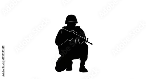 Soldier Kneeling with Rifle Silhouette.