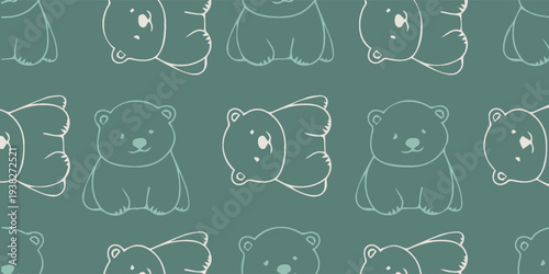 Cute bear cub outline pattern on a green background.