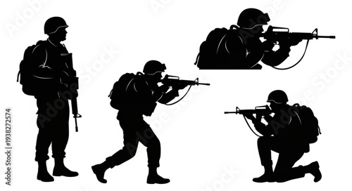 Soldiers in Combat Positions with Rifles.