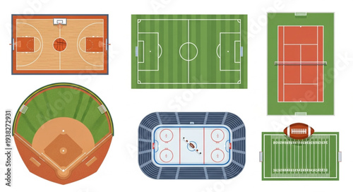 Collection of Various Sports Fields and Courts Top View.