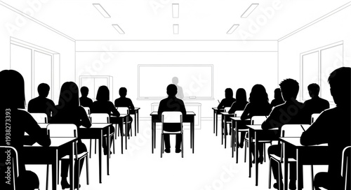 Students Sitting at Desks in Classroom.