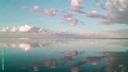 Calm water reflecting cloudy sky