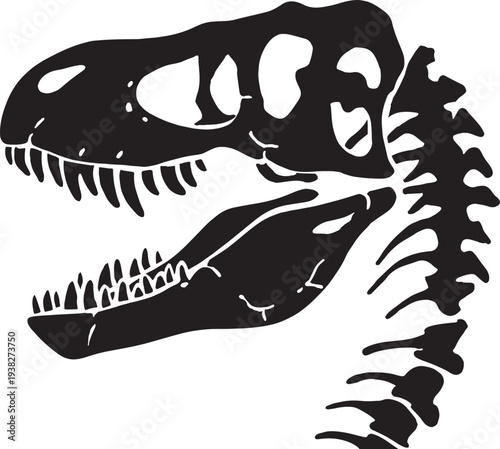Tyrannosaurus rex skull fossil silhouette for paleontology education and dinosaur museum art