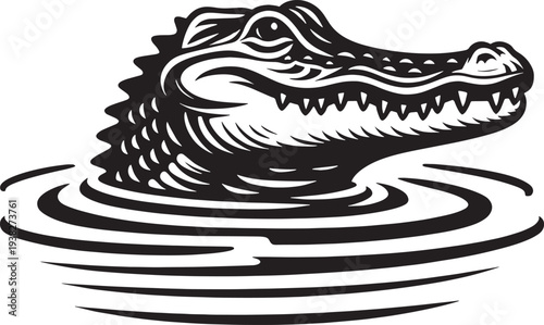 Crocodile head surfacing from water ripple silhouette for swamp wildlife and reptile icon