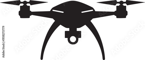 Modern quadcopter drone silhouette with camera for aerial photography and video surveillance
