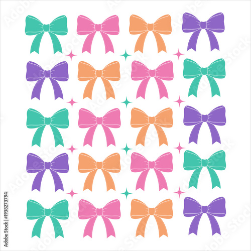 Colorful Ribbon Bow Seamless Pattern with Cute Decorative Gift Bows Illustration