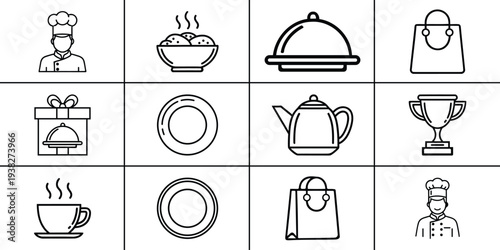 Collection of restaurant and award icons in a grid layout