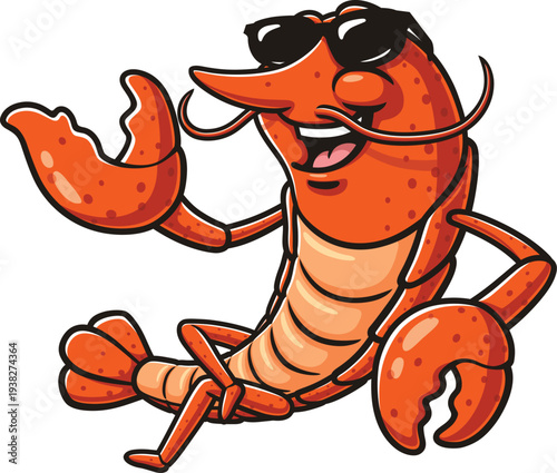 Lobster mascot cartoon wearing sunglasses