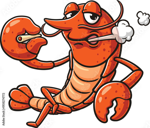 Lobster mascot cartoon is smoking