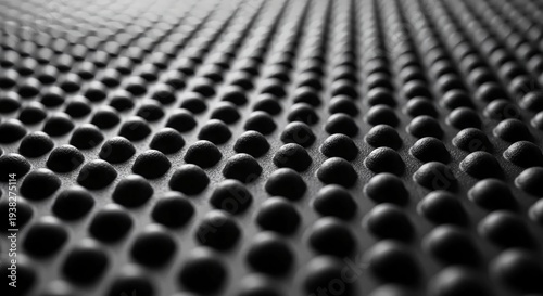Black anti-slip mat with round bumps, textured surface close-up