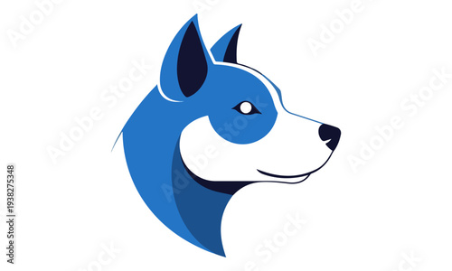 Minimalist Blue and White Siberian Husky Dog Profile Illustration