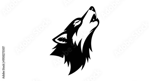 Black and White Wolf Head Illustration.