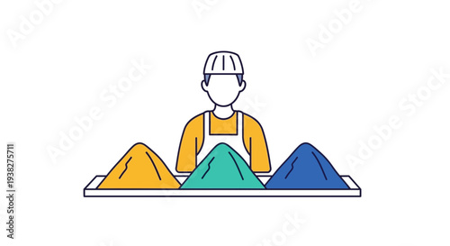 Cartoon Builder with Sand Piles Illustration.