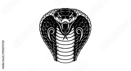 Cobra Snake Head Illustration Black White.
