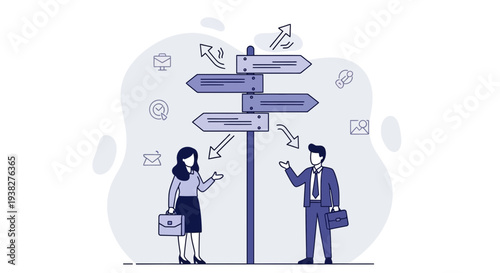 Man and Woman at Crossroads Decision Making.