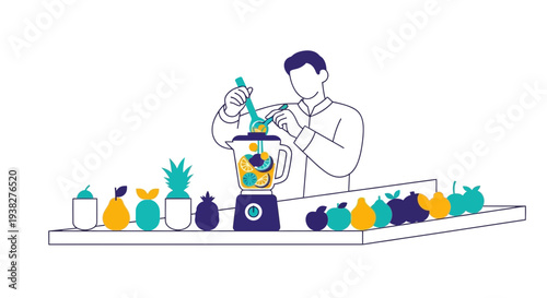 Man Preparing Healthy Smoothie with Fresh Fruits.