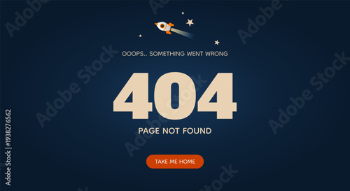 Error 404 Not Found webpage template with spaceship. Vector illustration