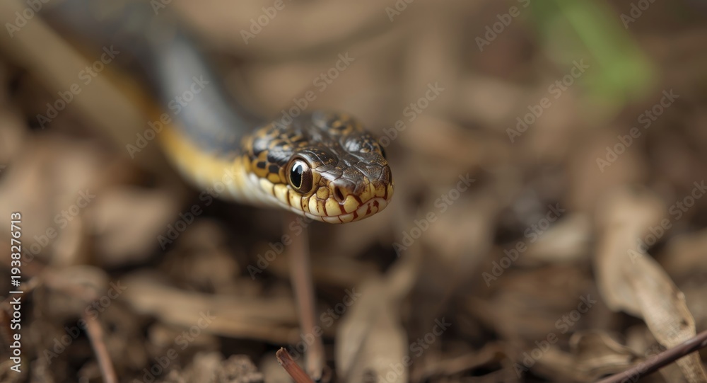 Fototapeta premium Close up view of a spectacled snake in natural habitat