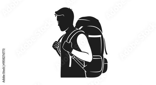 Man with Backpack Hiking Outdoors Silhouette.