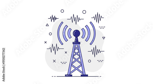 Telecommunication Tower with Signal Waves.