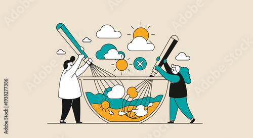 Two People Adjusting a Large Net.