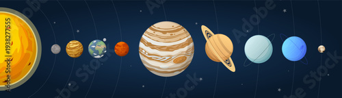 Solar system space objects and planets infographic scheme. Vector illustration