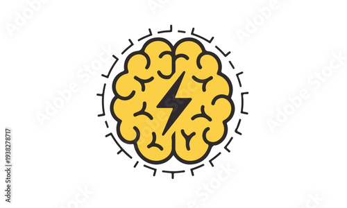 Brainstorming concept illustration with a brain and lightning bolt symbol.