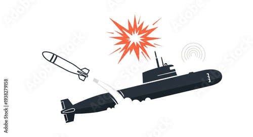 Submarine Launching Torpedo Underwater Explosion.