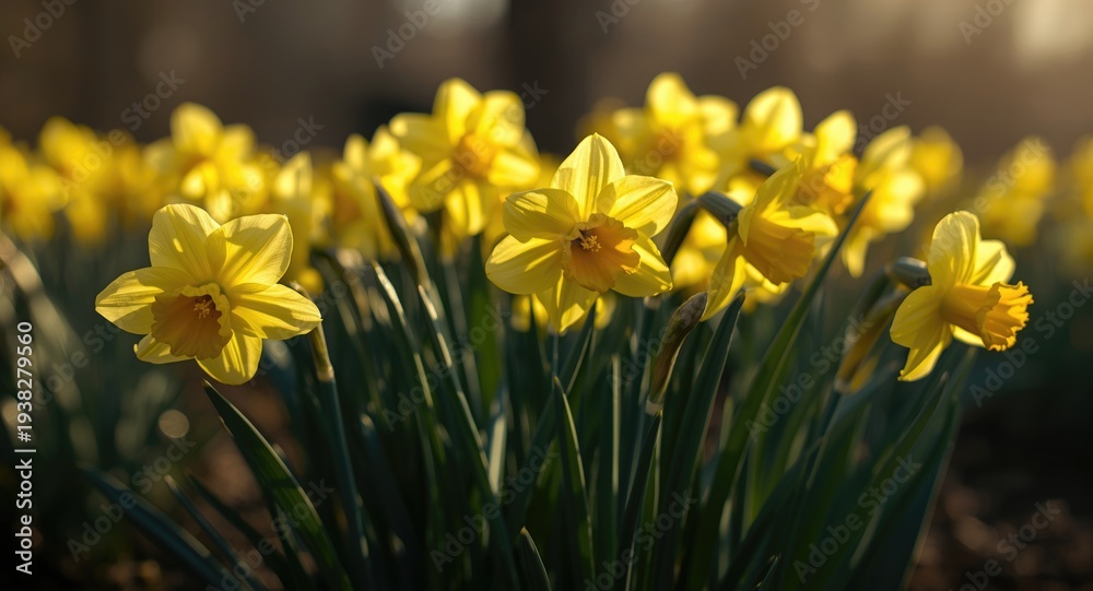 Obraz premium Bright yellow daffodils blooming beautifully on a warm spring Easter afternoon