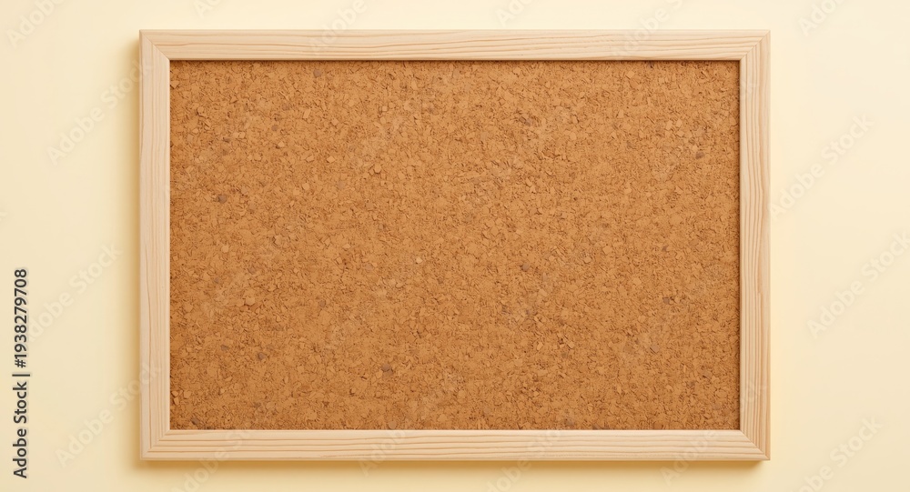 Fototapeta premium Cork board surface framed in wood placed on a pale background with clear copy space