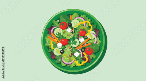 Fresh Garden Salad with Vegetables and Feta Cheese.