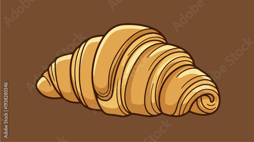 Golden Croissant Pastry Illustration on Brown Background.