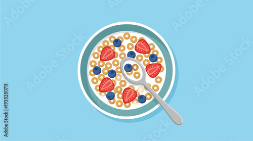 Healthy Breakfast Cereal with Fresh Berries and Milk.