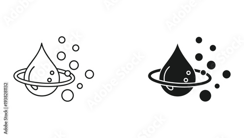 Water Droplet Planet Orbiting Bubbles Symbol Commercial