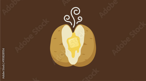 Hot Baked Potato with Butter and Steam.